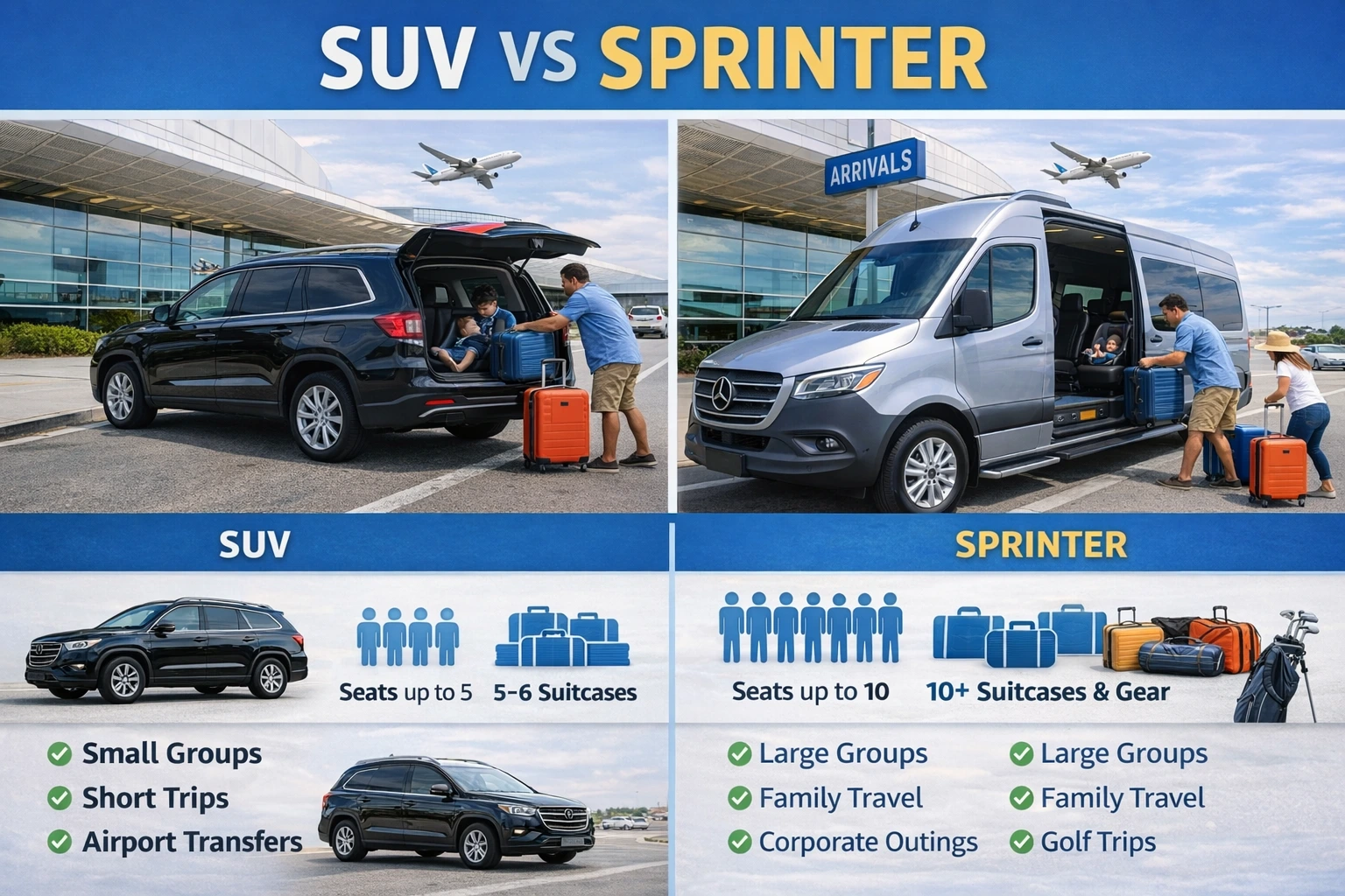 sprinter van vs SUV airport transfer